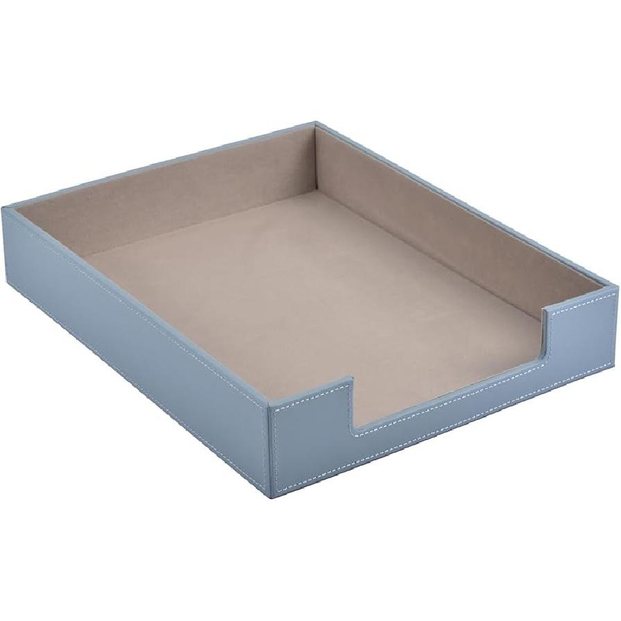 Leather 1-Layer Letter Tray Stackable File Document Tray,A4 Paper Case Rack Desk Office Supplies Organizer Holders,Desktop Organization, Pen Mail серый