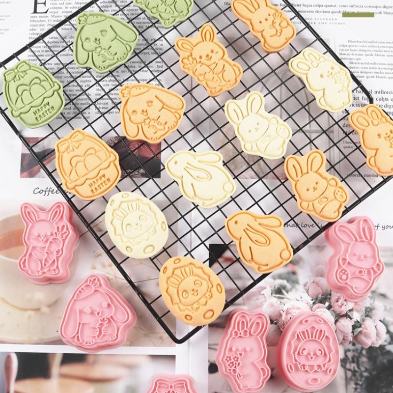 8Pcs Easter Rabbit Cookie Molds Bunny Carrot Easter Egg Cookie Cutters Pastry Fondant Mould Biscuit Stamp Mold Baking Tools Gift
