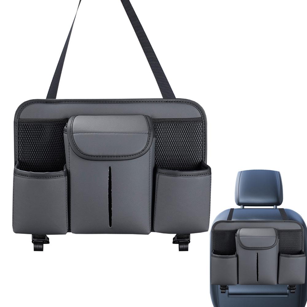 Car Back Seat Organizer PU Leather Seat Back Dangling Bag Headrest Dangling Pouch Multifunctional Backseat Tissue Box For RV