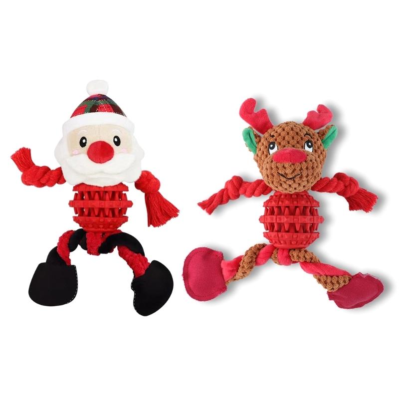 

Plush Santa/Elk Pet Toy for Chewing Teeth Cleaning Dogs Toy Training Interactive Bites-Resistant for Aggressive Chewer