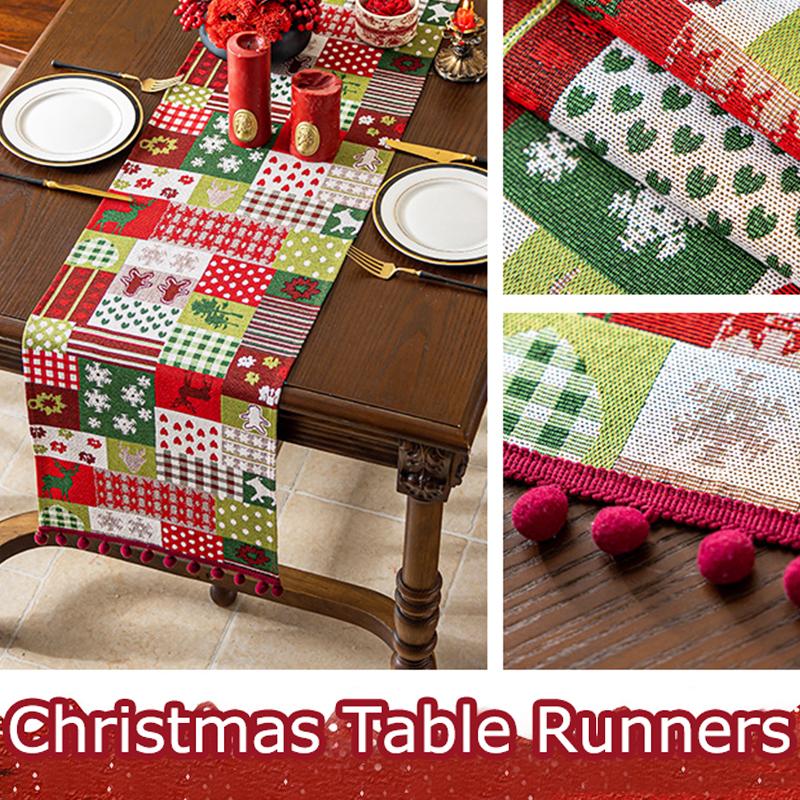 1PC Jacquard Dining Decor Ball Tassel Kitchen Polyester  Christmas Table Runner Party Table Decor Holiday 2 Sizes