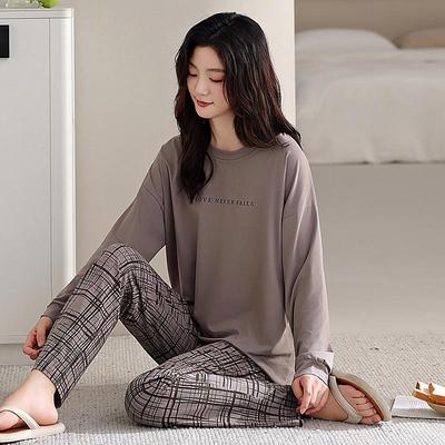 Women's Spring & Autumn Pajama Set: Long Sleeve Pullover, Long Pants, Round Neck, Pure Cotton, Loose Fit, Casual Home Wear.
