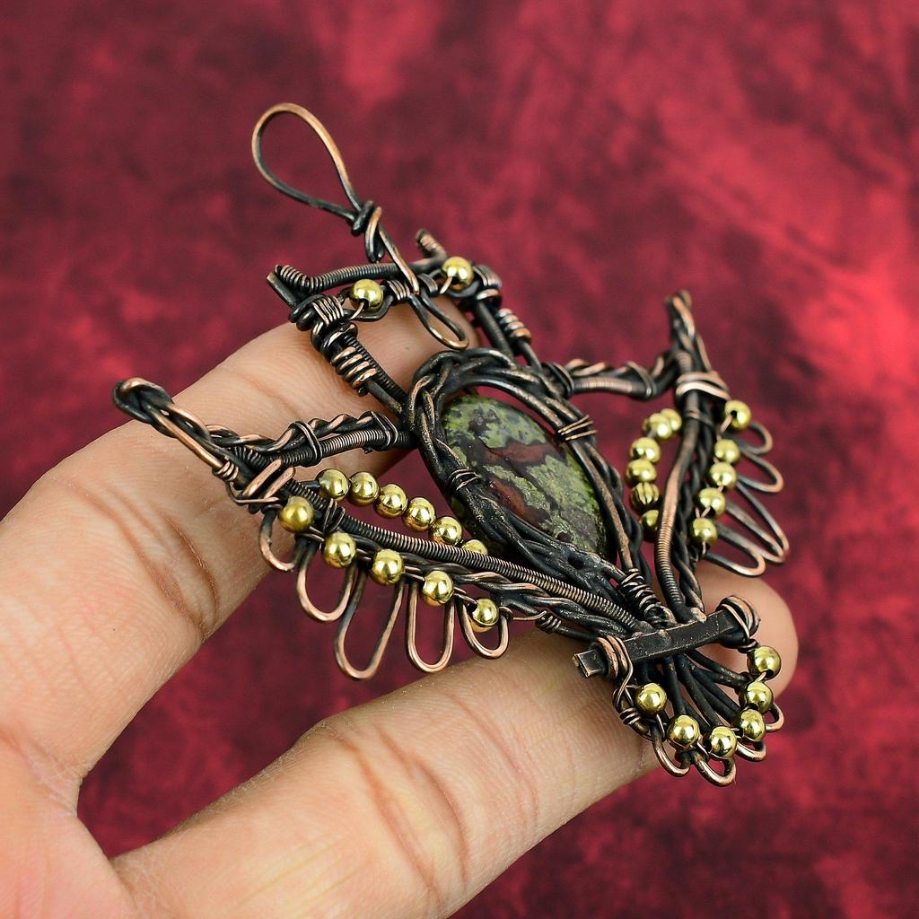 Dragon Bloodstone Pendant Copper Wire Wrapped Pendant Owl Pendant Handmade Copper Jewelry Gemstone Pendant Wire Wrapped Jewelry Gift For Her