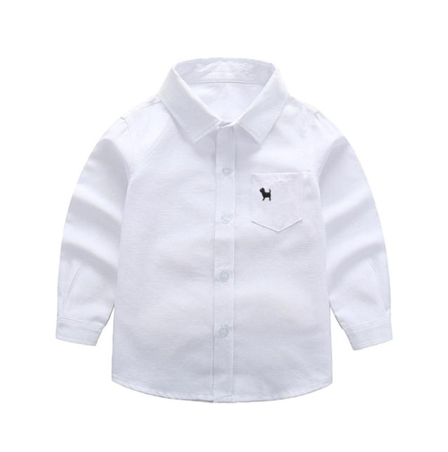 Roztomilá výšivka štěněte bílá košile dětská bílá košile vystoupení oblečení střední děti bílá košile jaro podzim košile s dlouhým rukávem