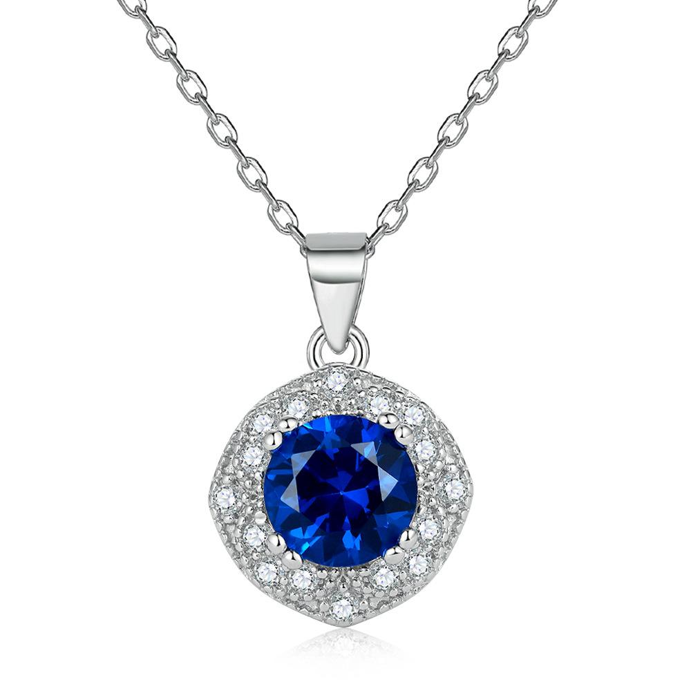 

Sapphire pendant 925 sterling silver blue zircon necklace female niche high-end ins clavicle chain 925 silver платиновый