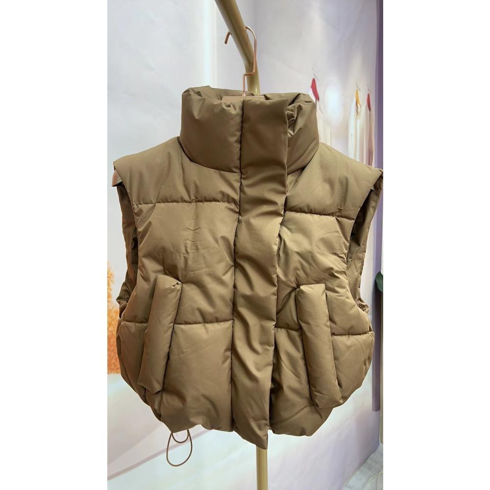 

Stand-up collar short down cotton vest women s autumn and winter new warm high waist American vest bread jacket vest now XXL recommends 145-82.5 kg кавовий