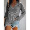 ilstile Women's Dog Print T-Shirts Summer Casual Loose Long Sleeve V Neck Tops White Black Blue Green T Shirt Hot Sale