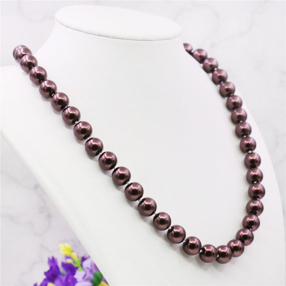 10mm Runde Braune Perlmutt Halskette Damen Mädchen Handgefertigter Schmuck Herstellung Design für Accessoire Geschenke Für Mutter
