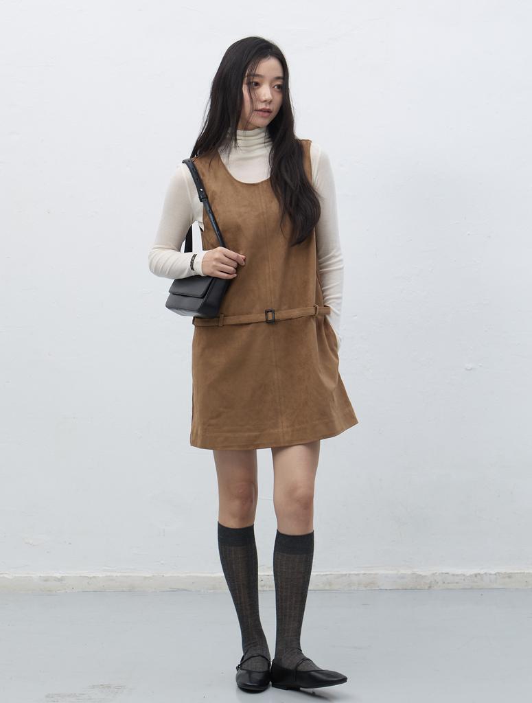 General Idea Suede Belted Dress [Dark Beige] / Wbe4L15512