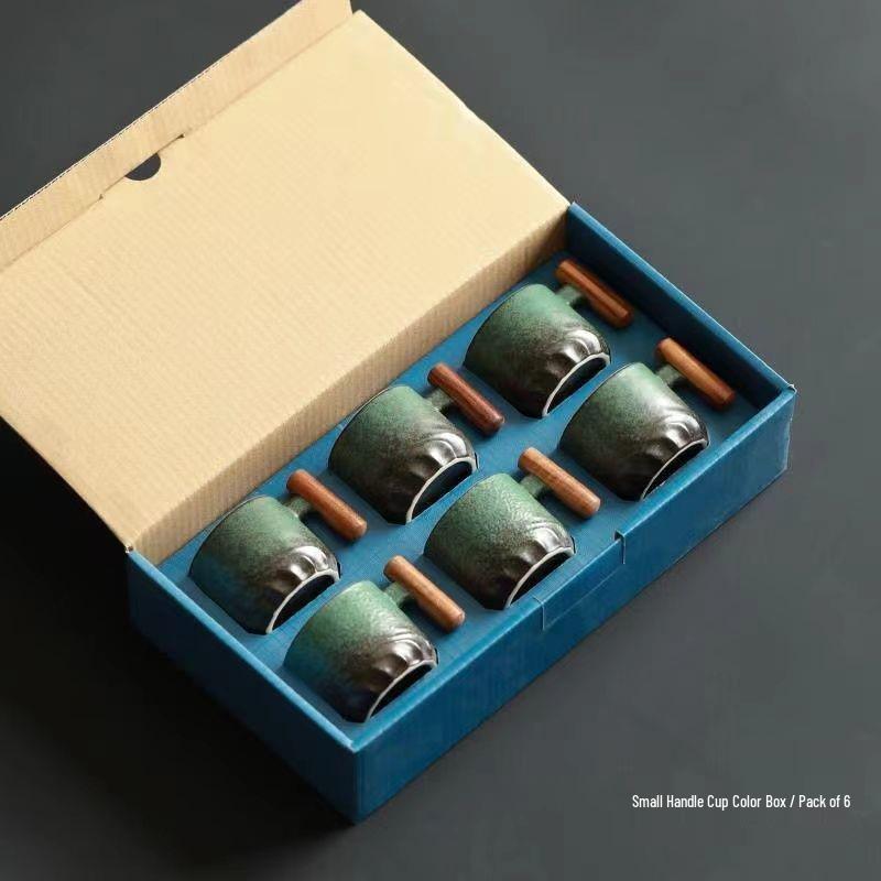 Exquisite Ceramic Tea & Coffee Cup with Wooden Handle - Gradient Glaze, Gift Box Set
