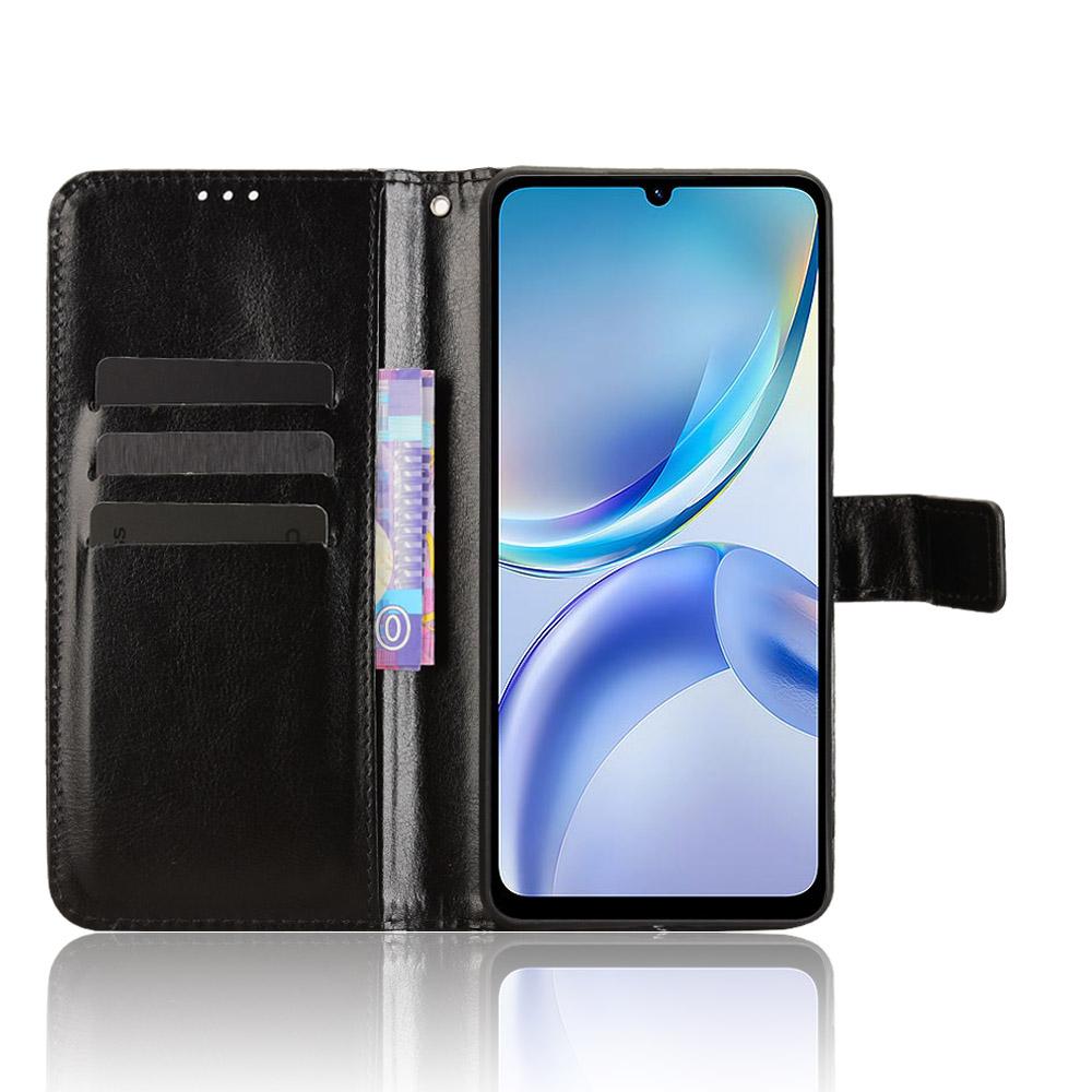 For ZTE Blade A36 PU Leather Case with Strap Crazy Horse Texture Phone Wallet Cover