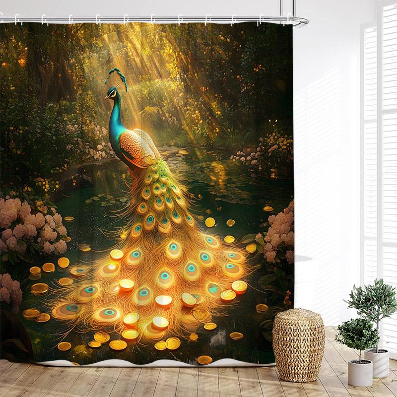 Floral Peacocks Shower Curtain Tree Cave Jungle Flowers Green Plants Birds Modern Home Bathroom Decor Bath Curtains With Hooks