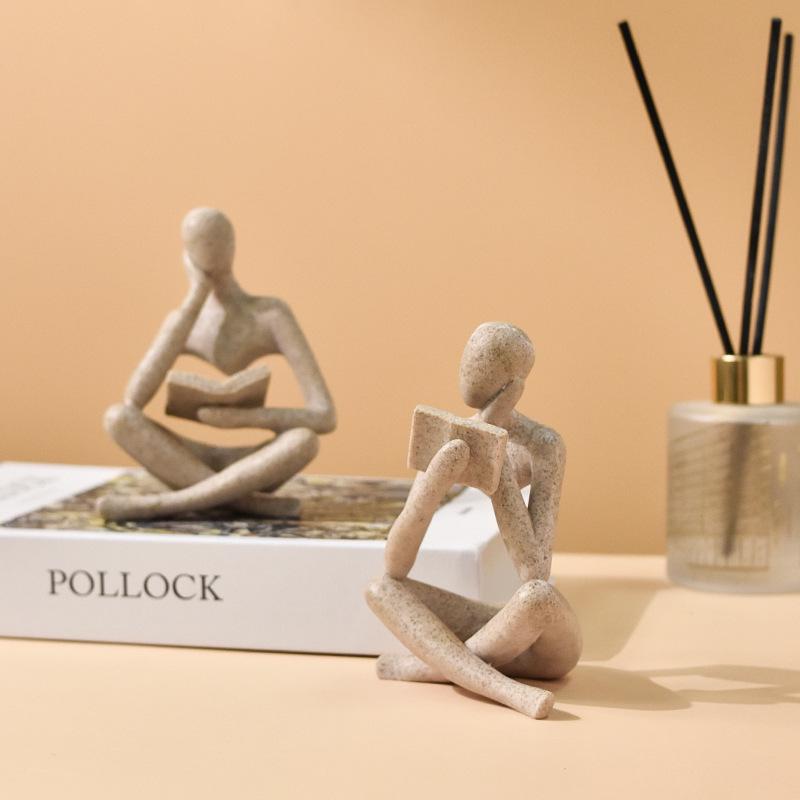 Abstract Resin Figure Ornament: Reading Statue for Bookshelf or Living Room Decor