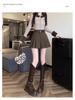 2024 Women's High-Waist Brown Wool Pleated Shorts: Autumn/Winter Wide-Leg Casual Skort