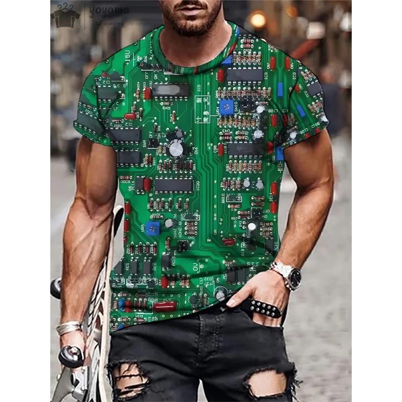 Tricou de vară pentru bărbați, Placă de circuit, Cip electronic, CPU, Grafică creativă, Imprimare 3D, Modă, Mânecă scurtă, Tricou supradimensionat