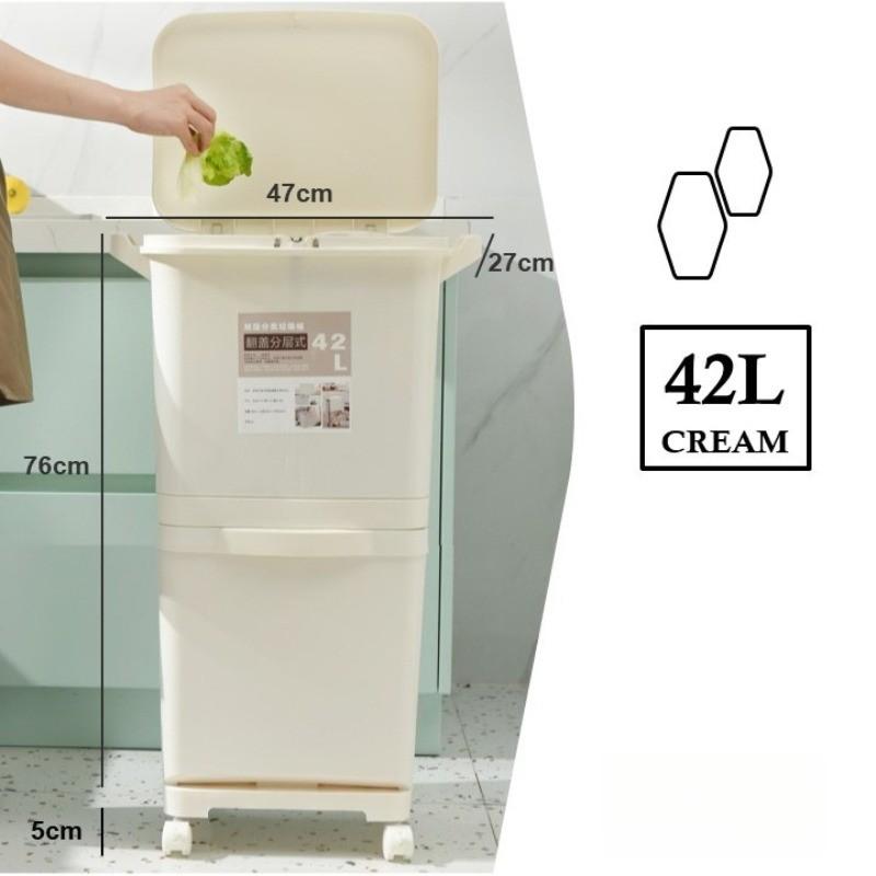 Household 2 Tier Sorting Bin 360° Rotating Wheel Kitchen Rubbish Recycle Wheel Kitchen Rubbish Recycle Dustbin Large Capacity Practical Garbage Trash