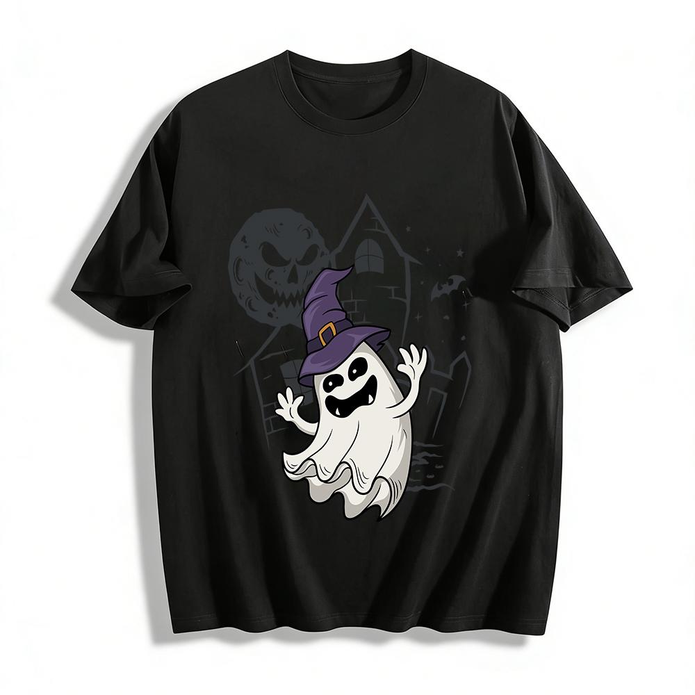 Жуткая шляпа ведьмы Призрак Хэллоуин Графическая Повседневная футболка Хлопковая футболка XXS