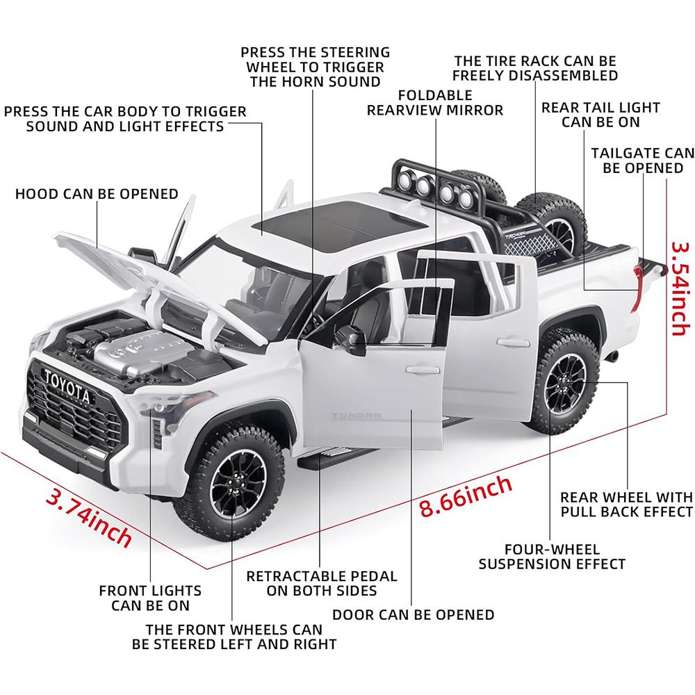 1/24 Toy Trucks for Boys Toyota Tundra Diecast Metal Model Toy Pickup Truck Pull Back Car Model with Light and Sound Toy Trucks for Boys Age 4-7