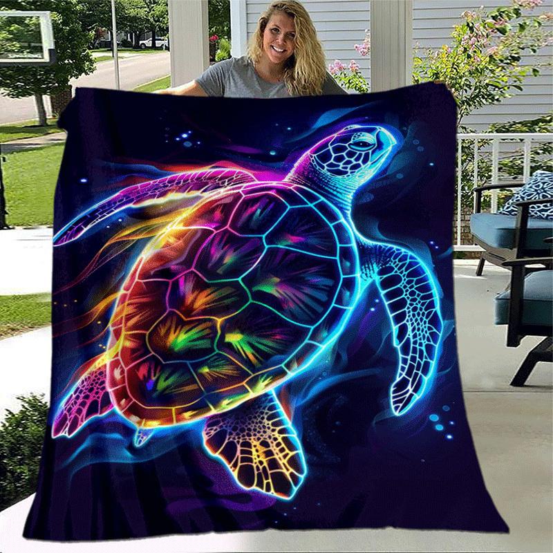 1pc Turtle Printing Lightweight Flannel Blanket, Comfortable and Warm Blanket, for Camping Sofa Bed and Couch Office, Suitable for Gift Blank