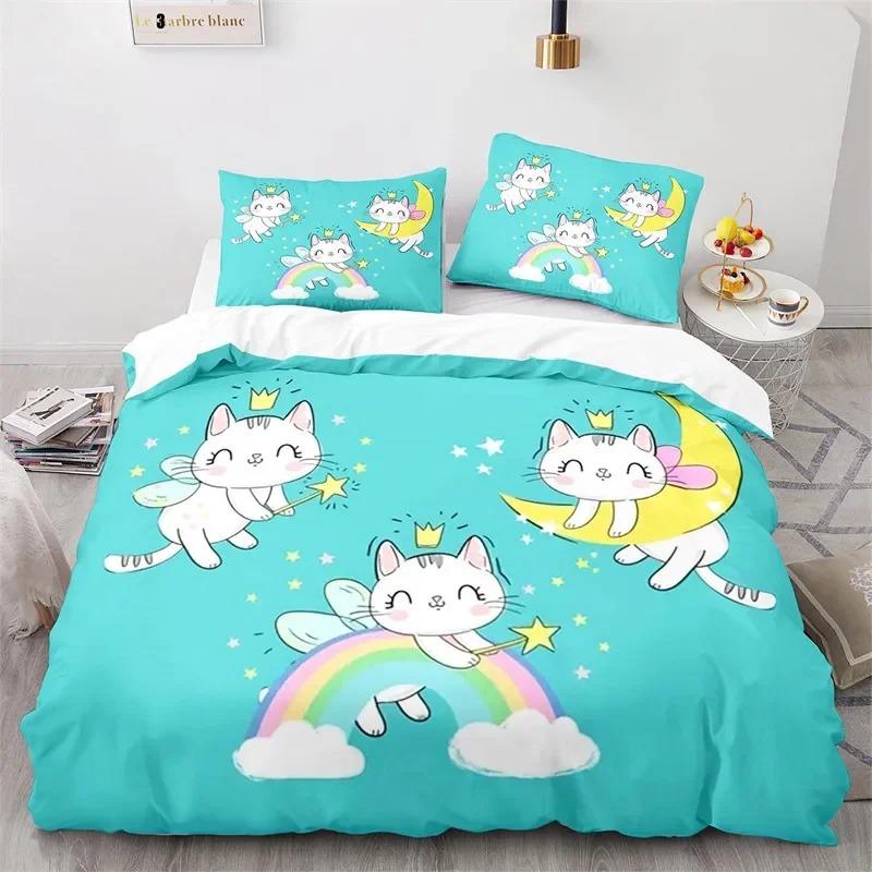 Kids Unicorn Duvet Cover Twin Cartoon Magical Animal Bedding Set Microfiber Cute Rainbow Cat Comforter Cover For Girls Teen Gift