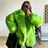 New winter imitation fox fur jacket, suit collar medium and long women's fashion loose suit collar coat