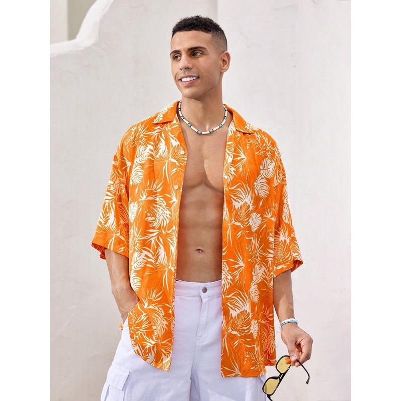 Hawaiian Print Short-sleeved Shirt Beach Party Trendy Men's Casual Shirt Summer Outdoor Everyday Men's Short-sleeved Shirt