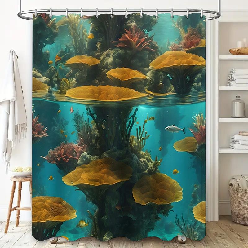 Underwater World Shower Curtain Blue Ocean Corals Fish Bath Room Decor Customizable Printing Waterproof Home Improvement Decorat