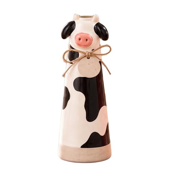Artistic Resin Table Decoration Cute Animal Vase, Farmhouse Decorative Flower Holder for Home Hand Carved Ornaments Office Decor Pig/Cow/Sheep/Chicken