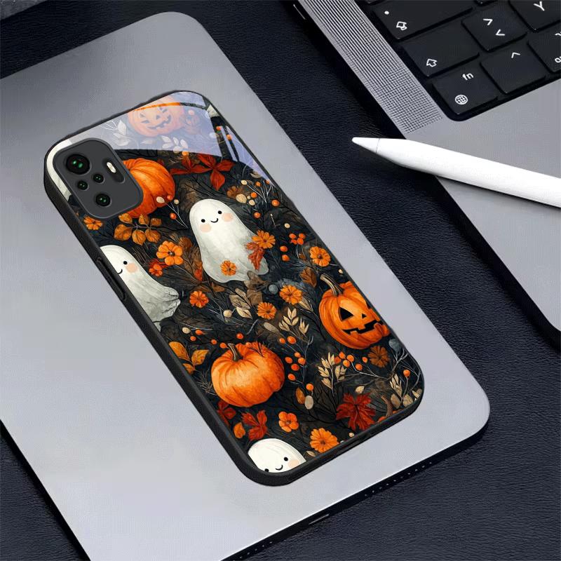Ghost Pumpkin Halloween Black Glass Phone Case For Redmi Note 14 Pro+ 13 Pro 8 9S 12S 10 Pro 11 13C 14C 12 13 8T A3 Black Cover
