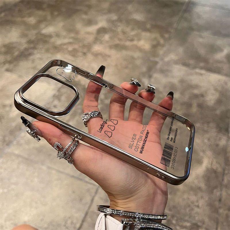 English Little Ghost Electroplated Transparent Phone Case for iPhone 13, 14 New Pro, 15, and 16 Max