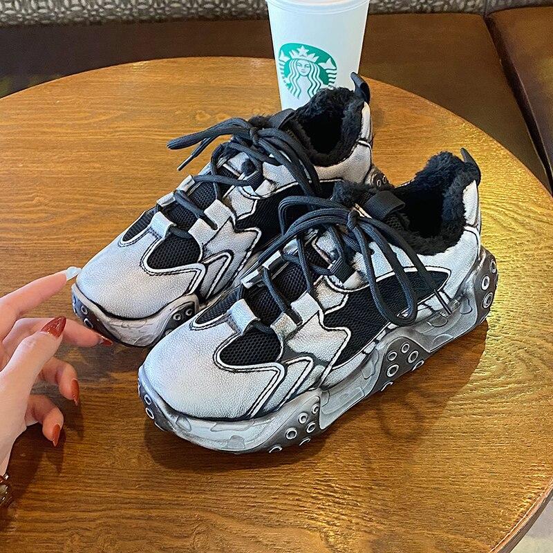 Women's Winter Shoes 2021 Women's Sneakers Plus Velvet Platform Laceup