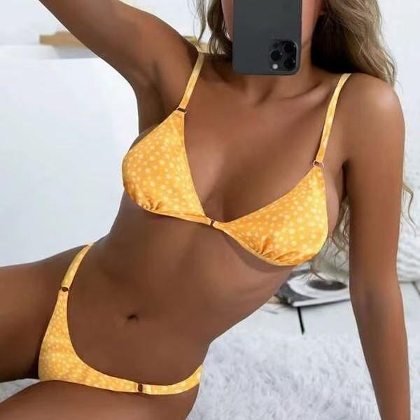

Сексуальный купальник бикини с халтером и принтом, с мягкими чашками и раздельным купальником, для женщин Extra Large жёлтый