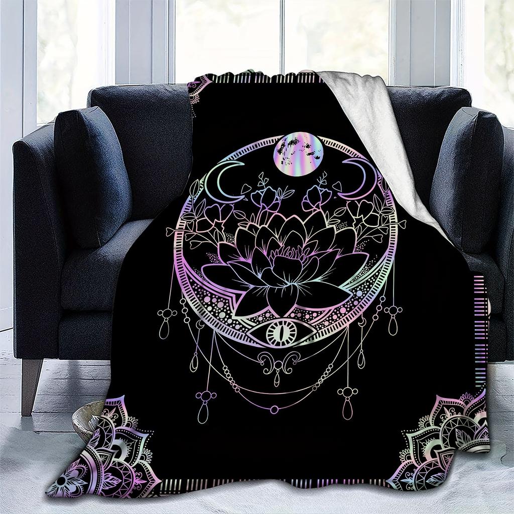 Colorful Moon Lotus Printed Flannel Blanket Gift Blanket Soft and Comfortable Suitable for Adults Home Picnic Travel