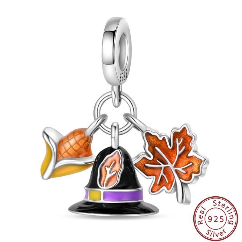 Copper Romantic Autumn Charms Beads Pumpkin Maple Leaf Scarecrow Harvest Pendant 3Mm Diy Fine Jewelry Accessories