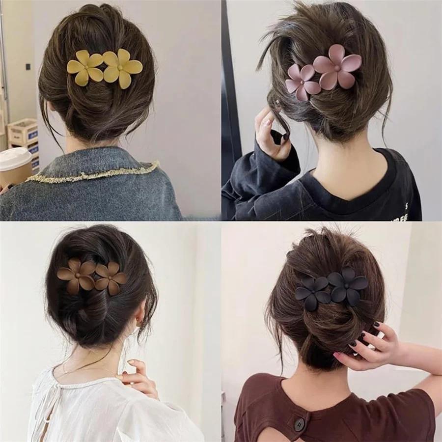 4pcs French-Style/Bohemian Flower hair clips,Non-Slip Matte Hairpins with Black Blooms, Elegant Bun Accessories for Women