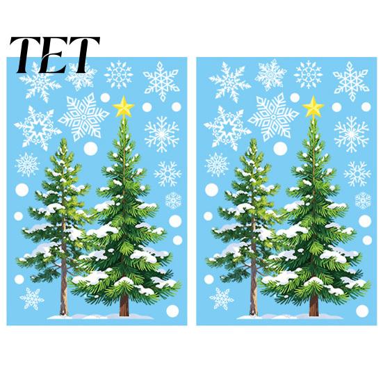 Snowflake Glass Sticker 2Pcs Christmas Window Clings, Winter Green Pine Tree Static Scene Decoration Stickers, Snow Dots Xmas Decals for Home