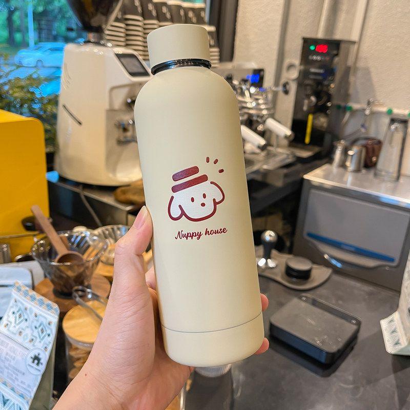 Cute Puppy Large Capacity Vacuum Cup Female Couple Student Milk Yellow Niche Style Cup Ins Style Cartoon Tumbler