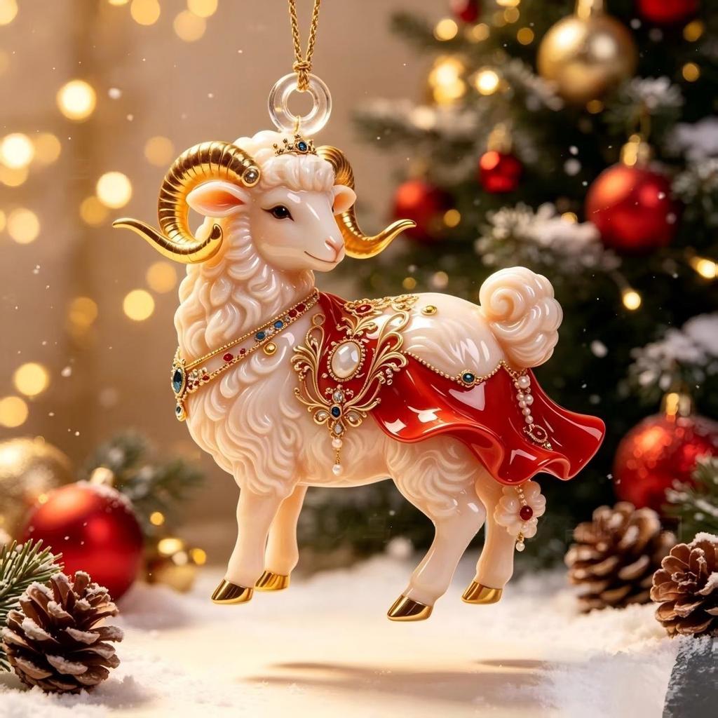 1 Stück Acryl Chinesisches Tierkreiszeichen Ziege Hängender Schmuck Glücksbringend Rot Gold Für Frühlingsfest Heimdekoration
