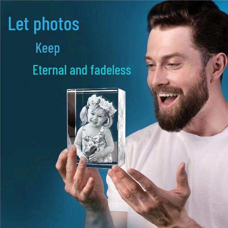 LED Heart-Shaped 3D Crystal Photo Engraving - DIY Laser Engraved White Crystal