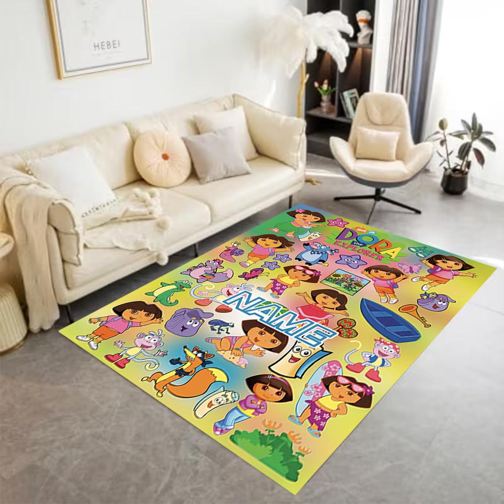 Dora Explorer Adventure Customize Text Floor Mat Perfect for Game Room Living Rooms Foyer Bedrooms Anti-slip Rug Anime Office Decor