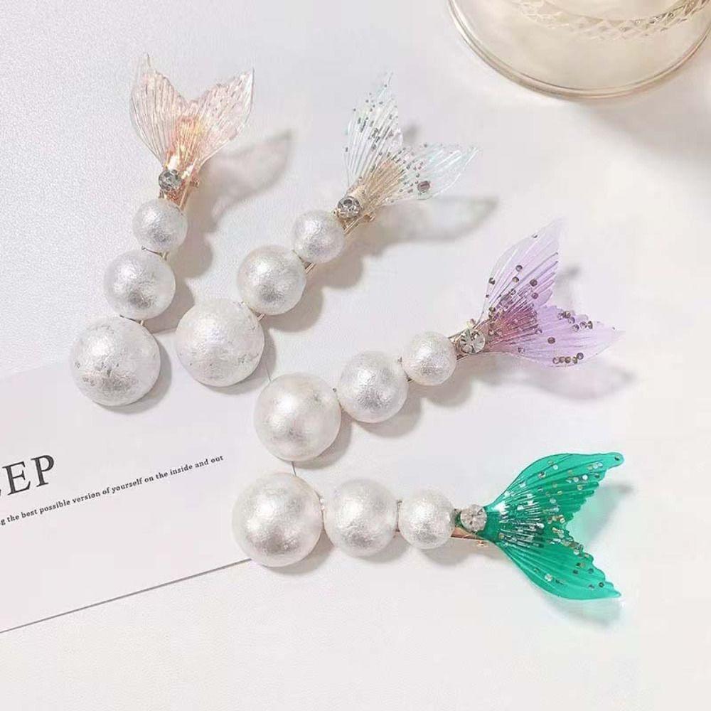 

Rhinestone Mermaid Fishtail Hair Clip Shiny Ocean Fishtail Pearl Hairpin Cute Hair Styling розовый