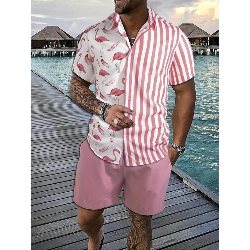 Funny 3D Print Men's Luxury Shirt Sets Hawaiian Fashion Lapel Short Sleeve Shirts+Shorts 2 Piece Outfit Summer Casual Loose Suit