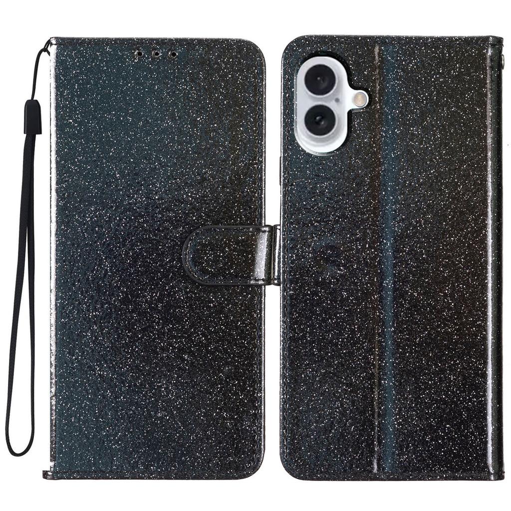 For iPhone 16 Plus Case PU Leather Wallet Folding Stand Glitter Phone Cover
