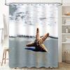 Beach Starfish Shower Curtain: Waterproof Fabric Decorative for Bathroom with Printed Blue Water Wave White Tub Caddy included (