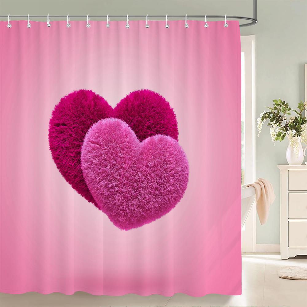 Dunika Chen Pink 1Pcs Love Pattern Waterproof Shower Curtain, Modernist And Romantic Home Bathroom Decoration Curtain, With Hooks