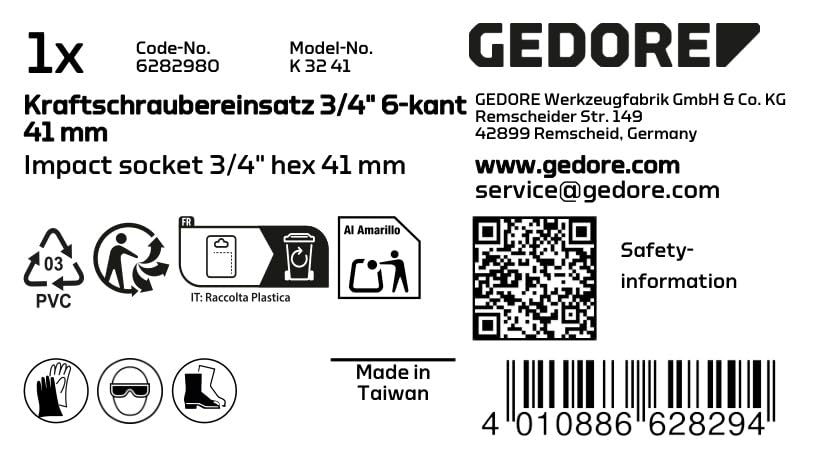 Gedore Impact Socket (Hex) 3/4" K32 41mm (6282980)