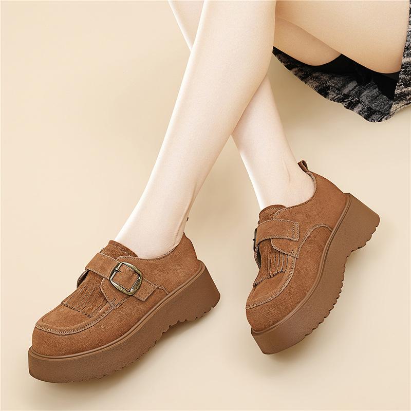 Plateau-Retro-Loafer Damen Herbst und Winter Neu Britischer Stil Leder Schuhe zur Erhöhung der Höhe Kleine Mary Jane Single Shoes