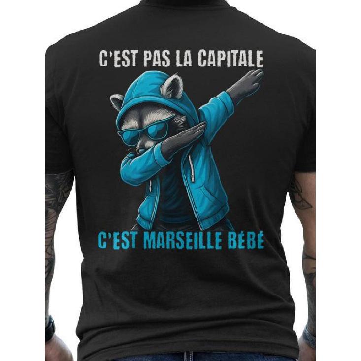 Marseille T-Shirt Funny French City Slogan  Marseille Is Not The Capital It s Marseille Baby  Back Print - Plus Size Casual Round Neck Short Sleeve S чёрный