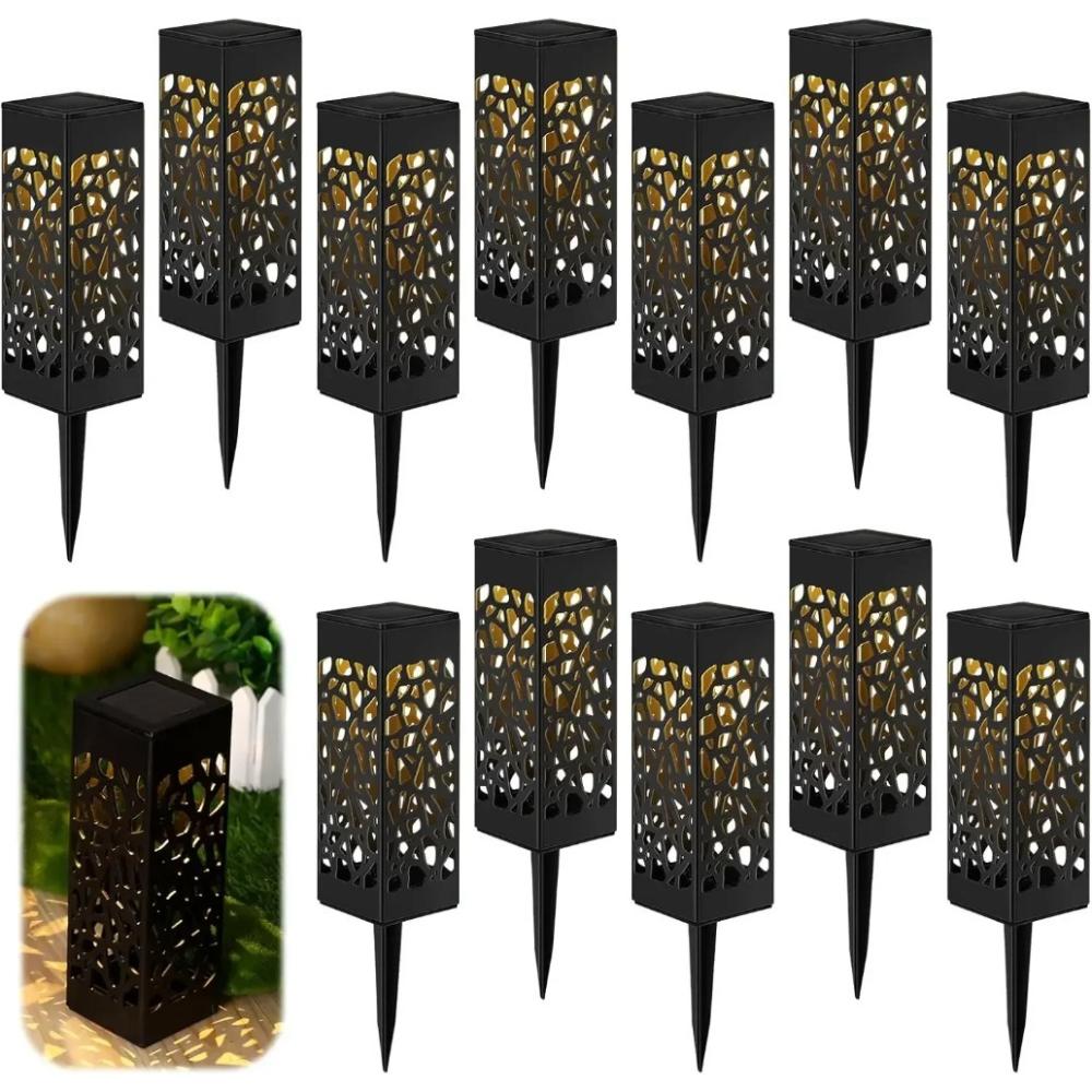 Solar Garden Pathway Lights Waterproof LED Lawn Lamps with Unique Hollow Patterns Sensor for Outdoor Decorative Illumination