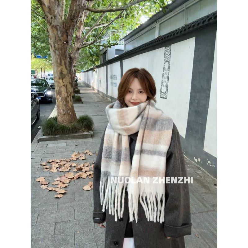 Soft Fuzzy Oversized Scarf Women Winter Warm Thick Acrylic Blend Solid Color Plush Neck Wrap